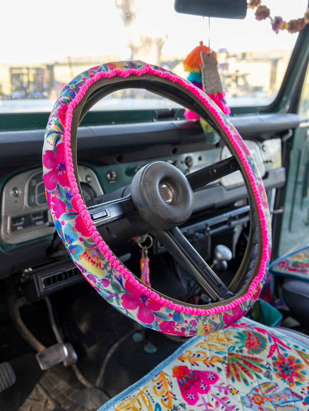 Steering Wheel Cover, 15" - Pink Floral