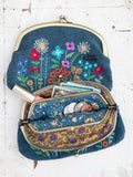 Embroidered Kisslock Coin Purse - Washed Navy