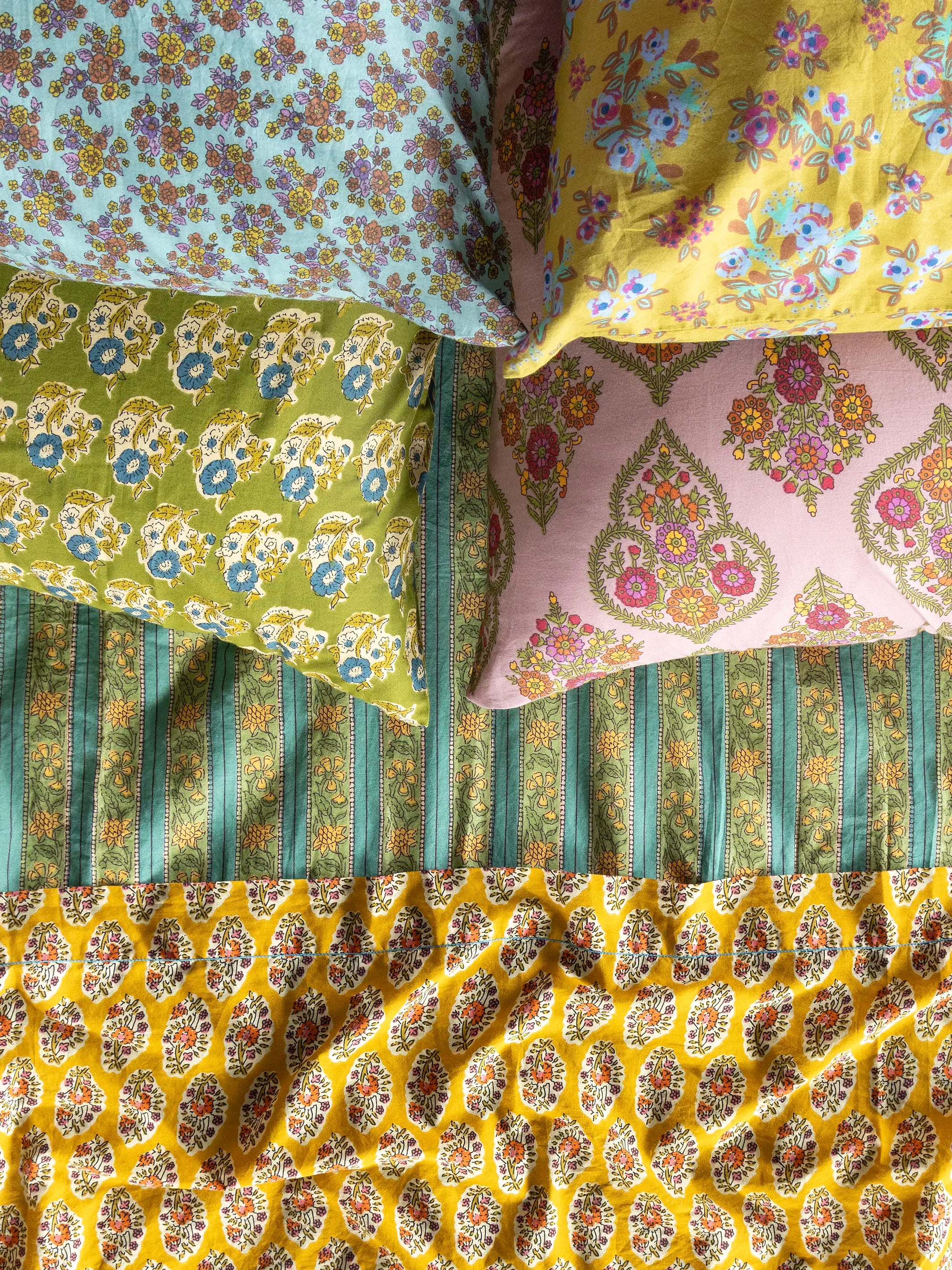 Mix & Match Cotton Pillowcase, Single - Green Fields