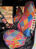 Velvet Front Car Seat Cover, Set of 2 - Rainbow Patchwork