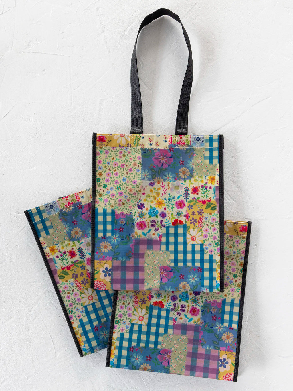 Large Happy Bag, Set of 3 - Gingham Floral Patchwork