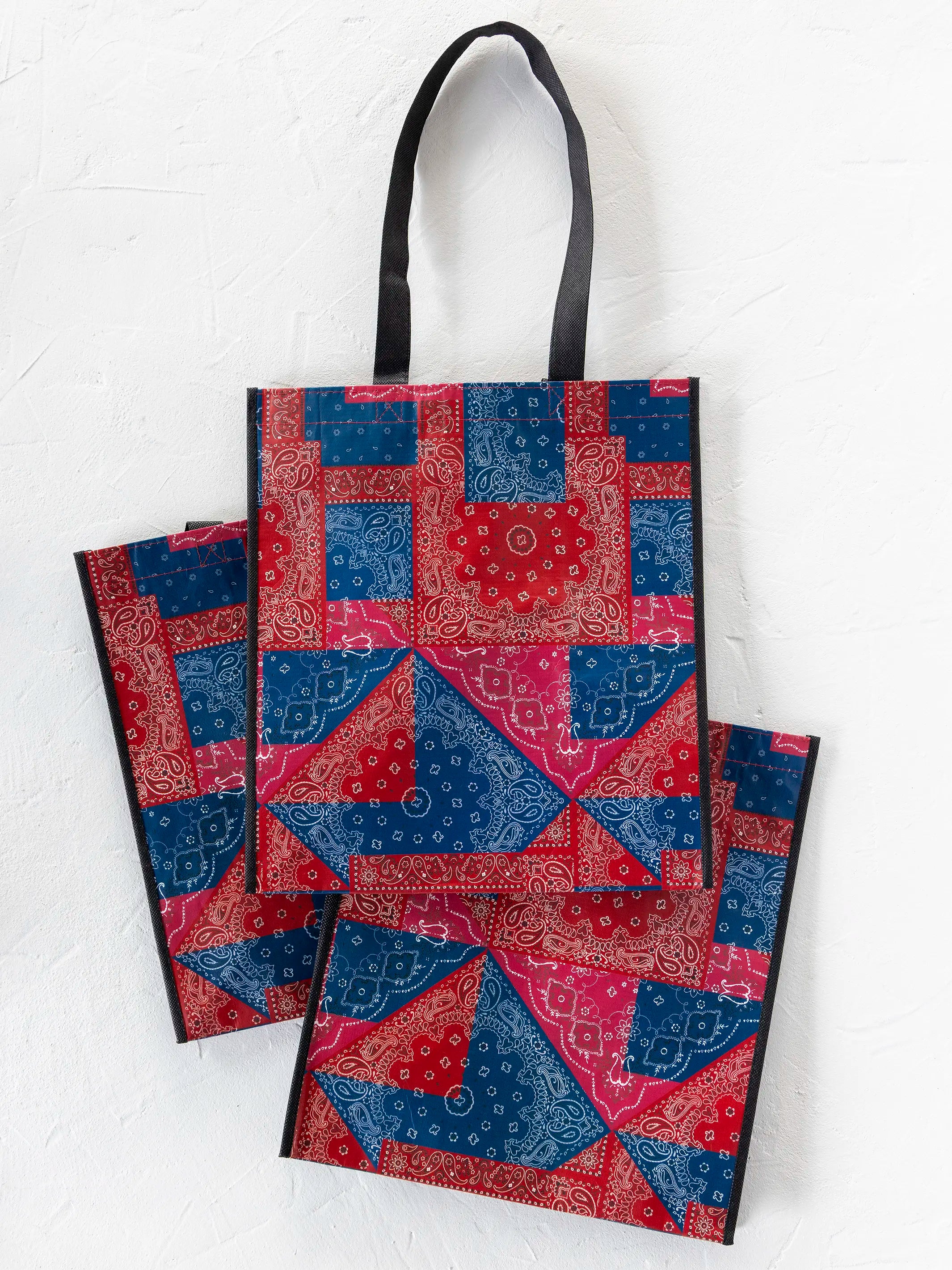 XL Happy Bag, Set of 3 - Bandana Patchwork Red