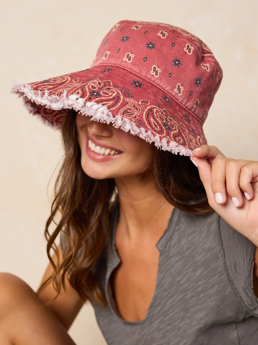 Sandy Days Bucket Hat - Brick Red Bandana