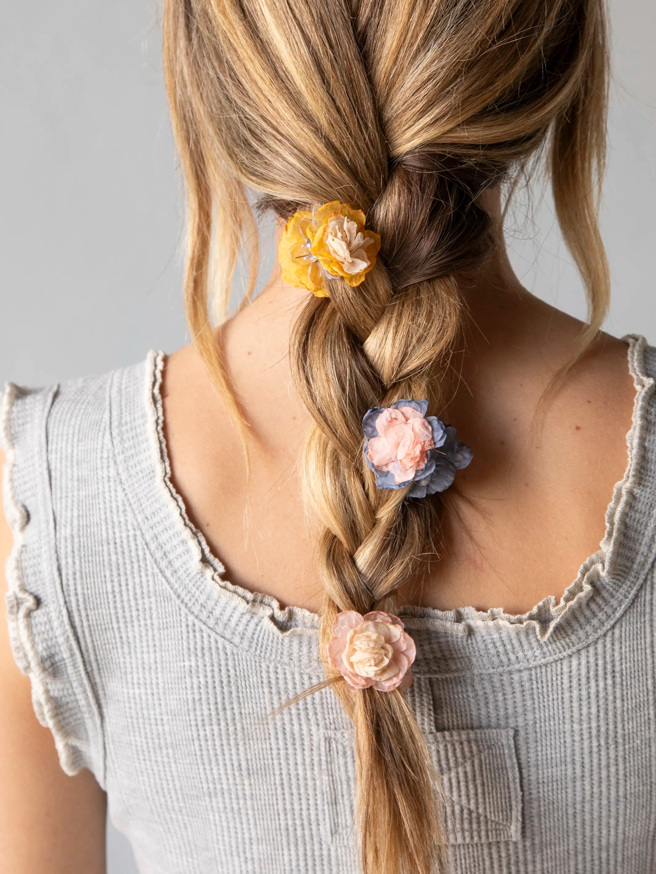 Mini Fabric Flower Hair Clips, Set of 3 - Pink