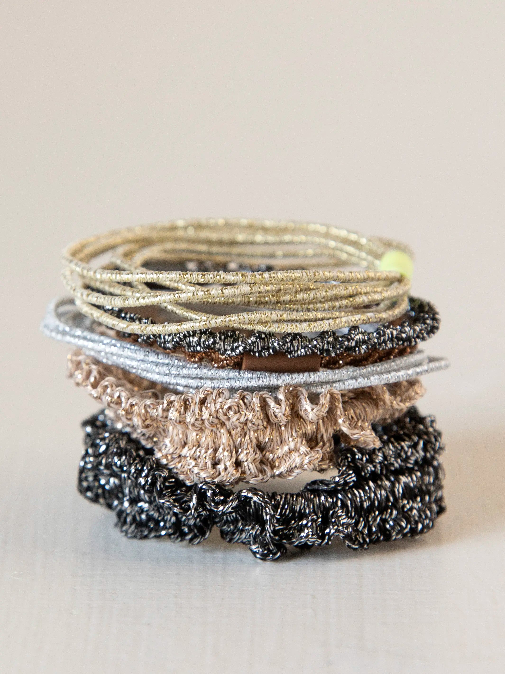 Metallic Textured Hair Ties, Set of 6 - Gold