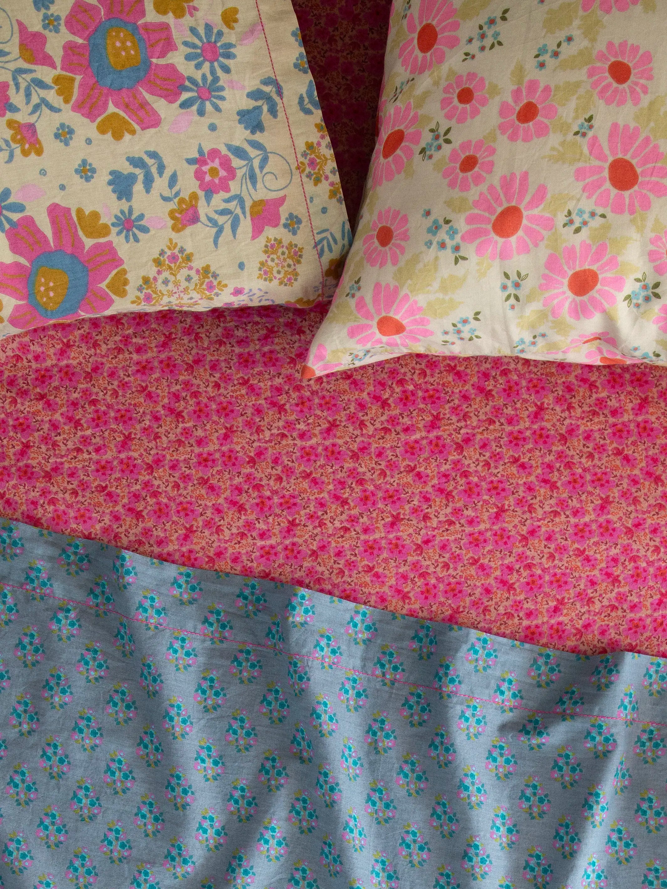 Mix & Match Cotton Pillowcase, Single - Vintage Zinnia