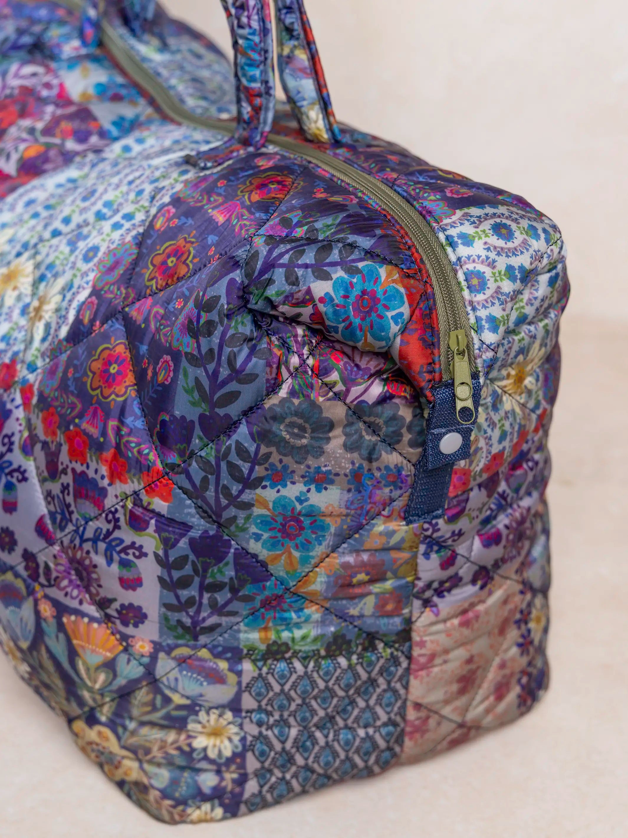 Puffy Weekender Bag - Blue Patchwork