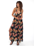 Reyna Deep V-Neck Maxi Dress - Black Marigold Floral