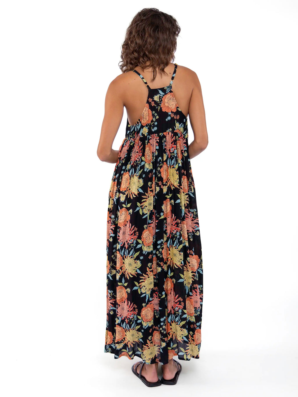 Reyna Deep V-Neck Maxi Dress - Black Marigold Floral