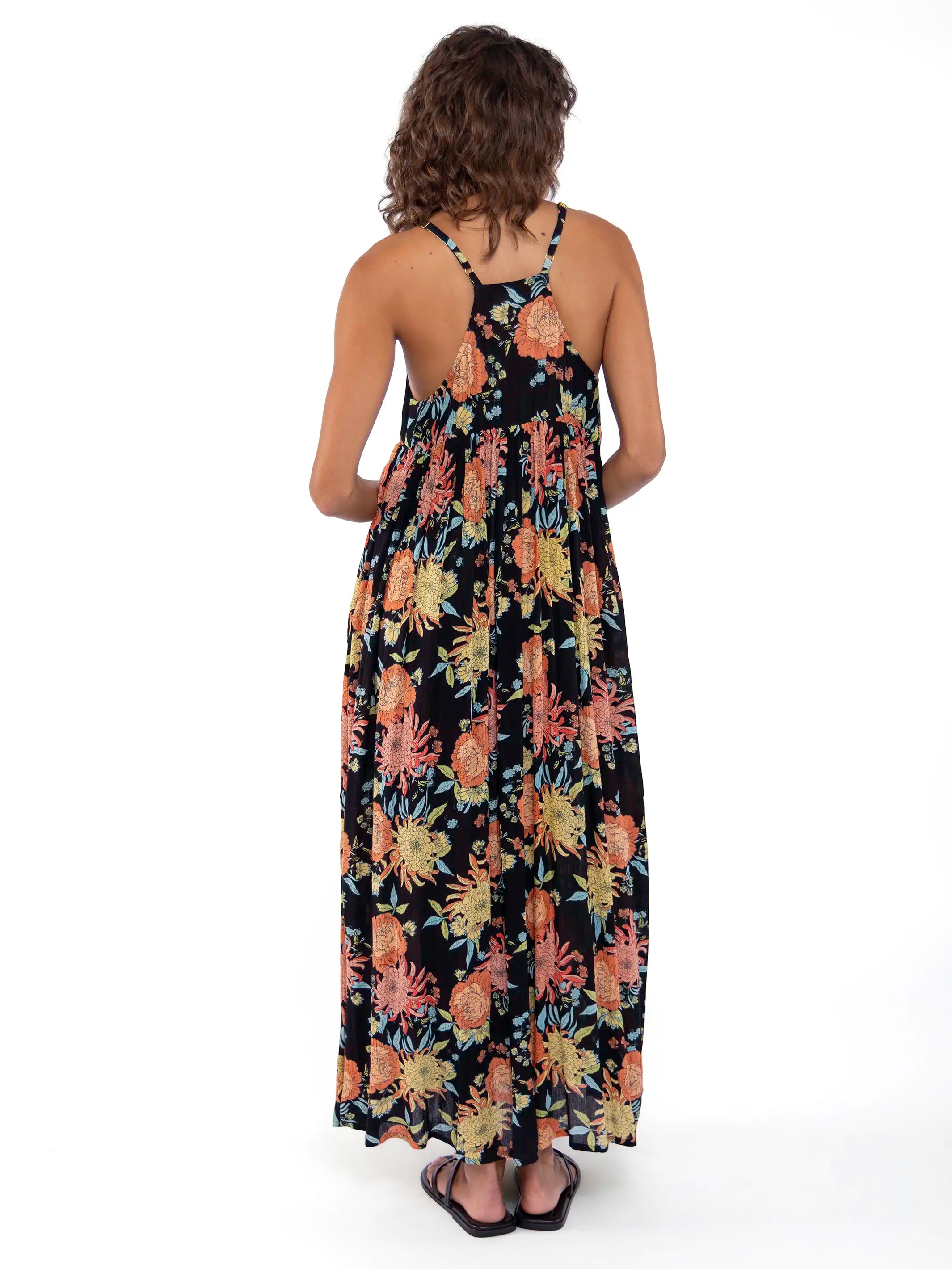Reyna Deep V-Neck Maxi Dress - Black Marigold Floral