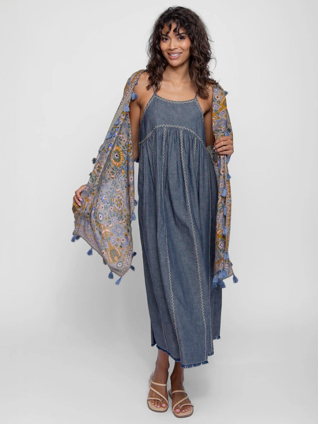 Erin Embroidered Cotton Midi Dress - Navy Denim