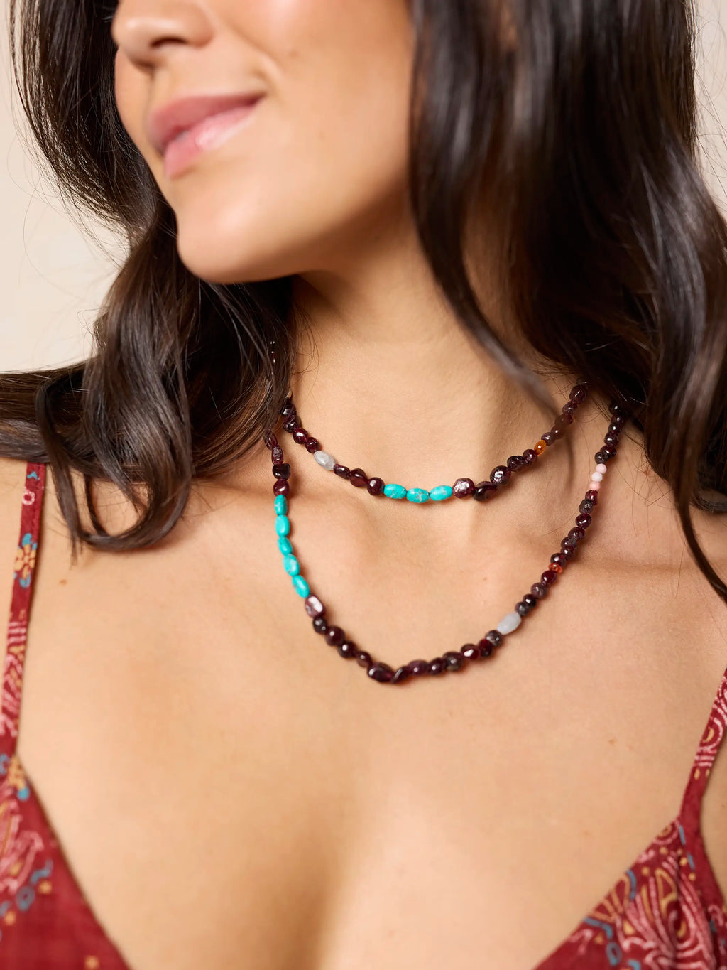 Beaded Necklace & Wrap Bracelet - Dark