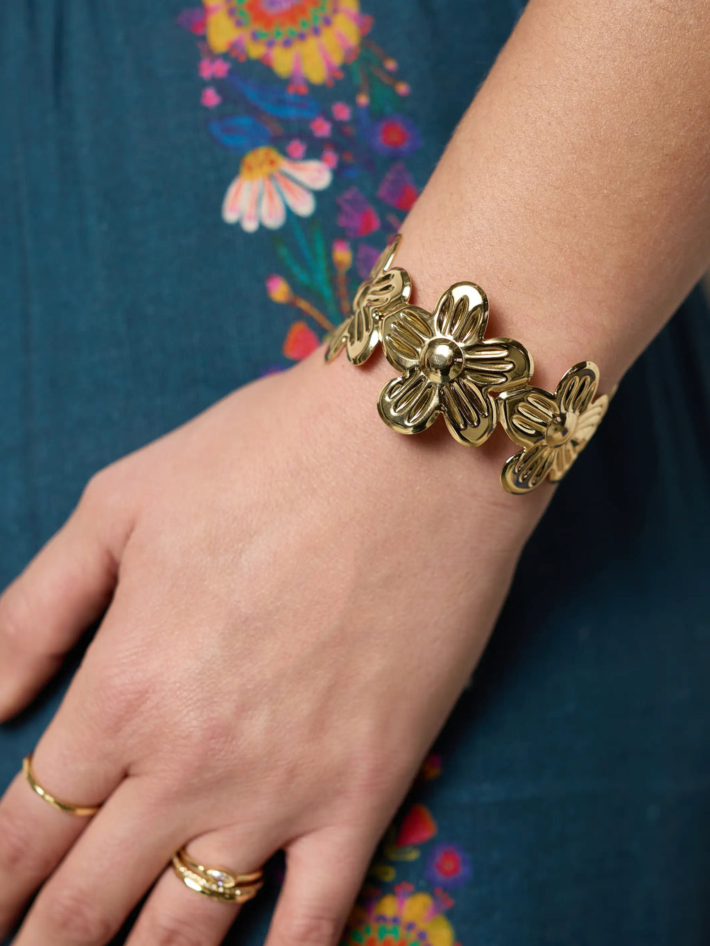 Gold Floral Cuff Bracelet