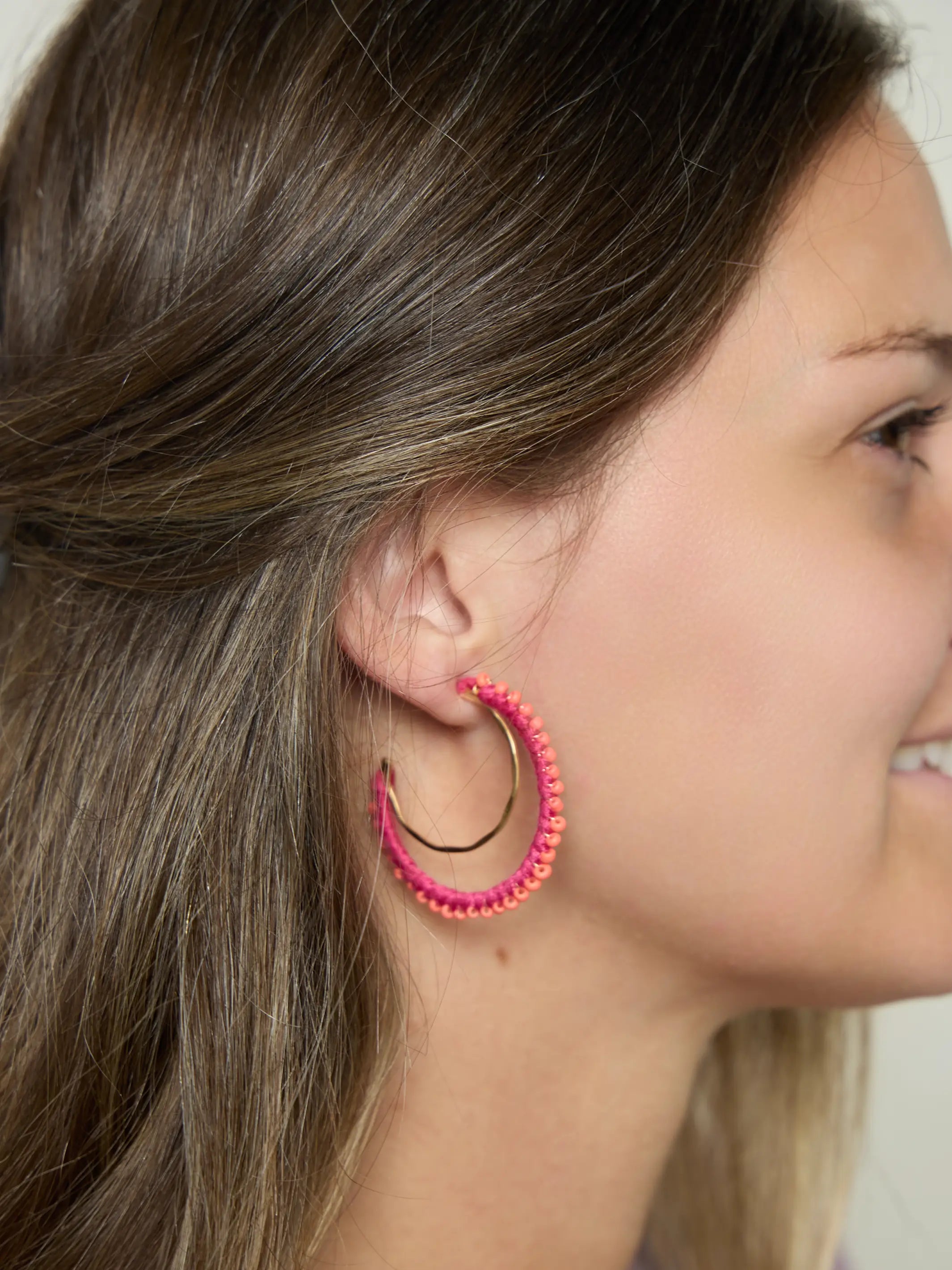 Blushing Crescent Beaded Earrings