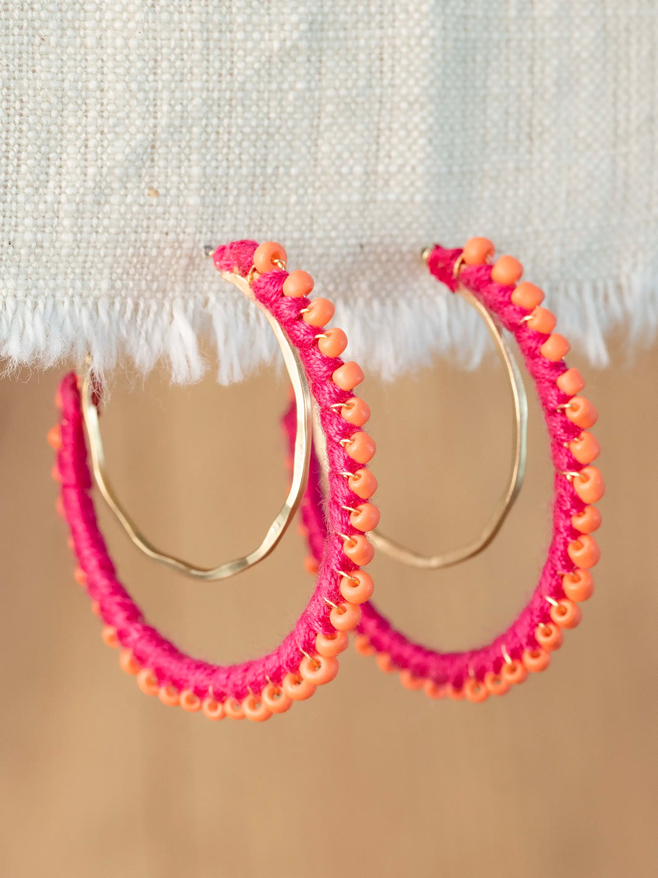 Blushing Crescent Beaded Earrings