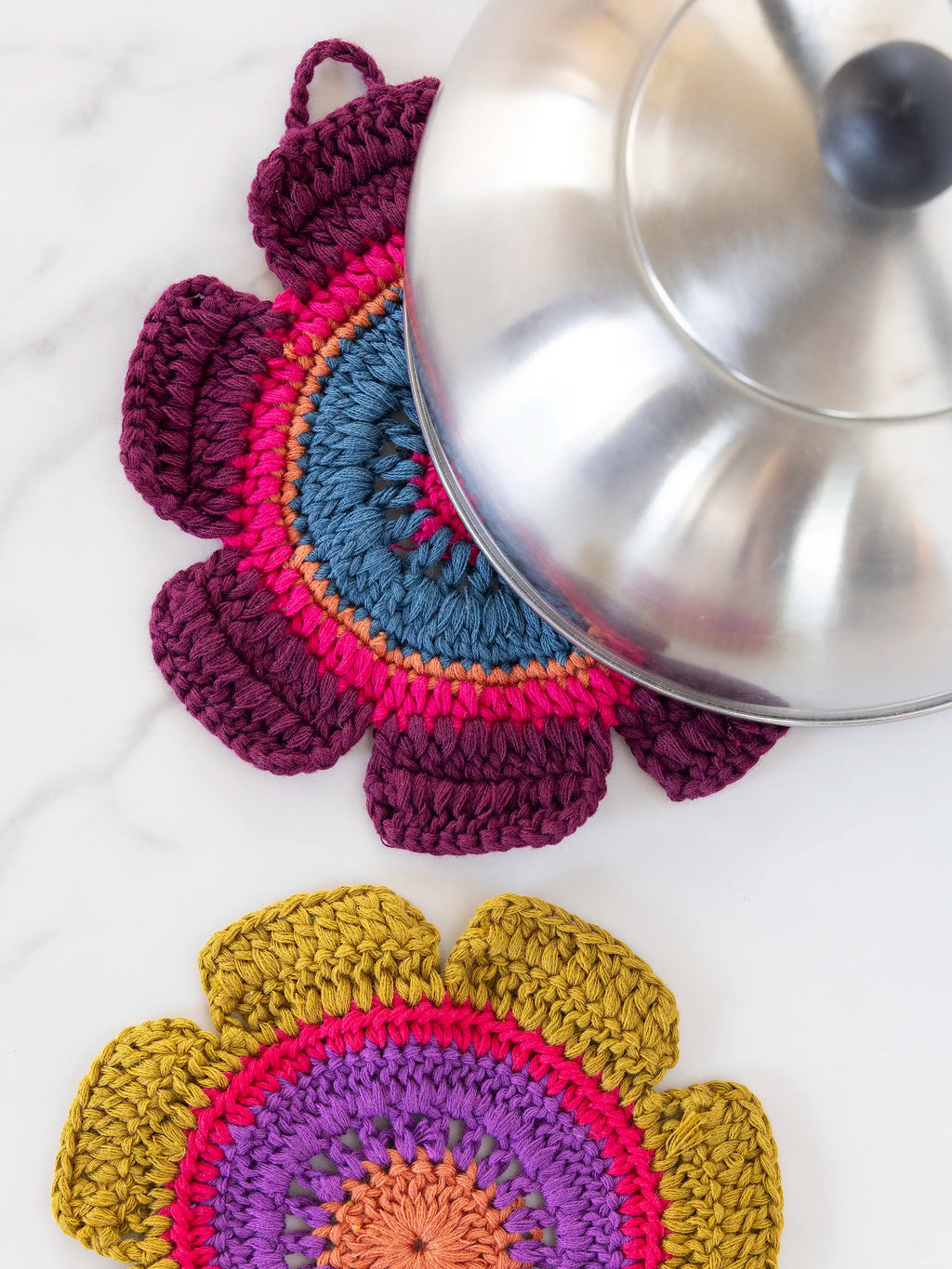 Daisy Crochet Dishcloths, Set of 2 - Rainbow