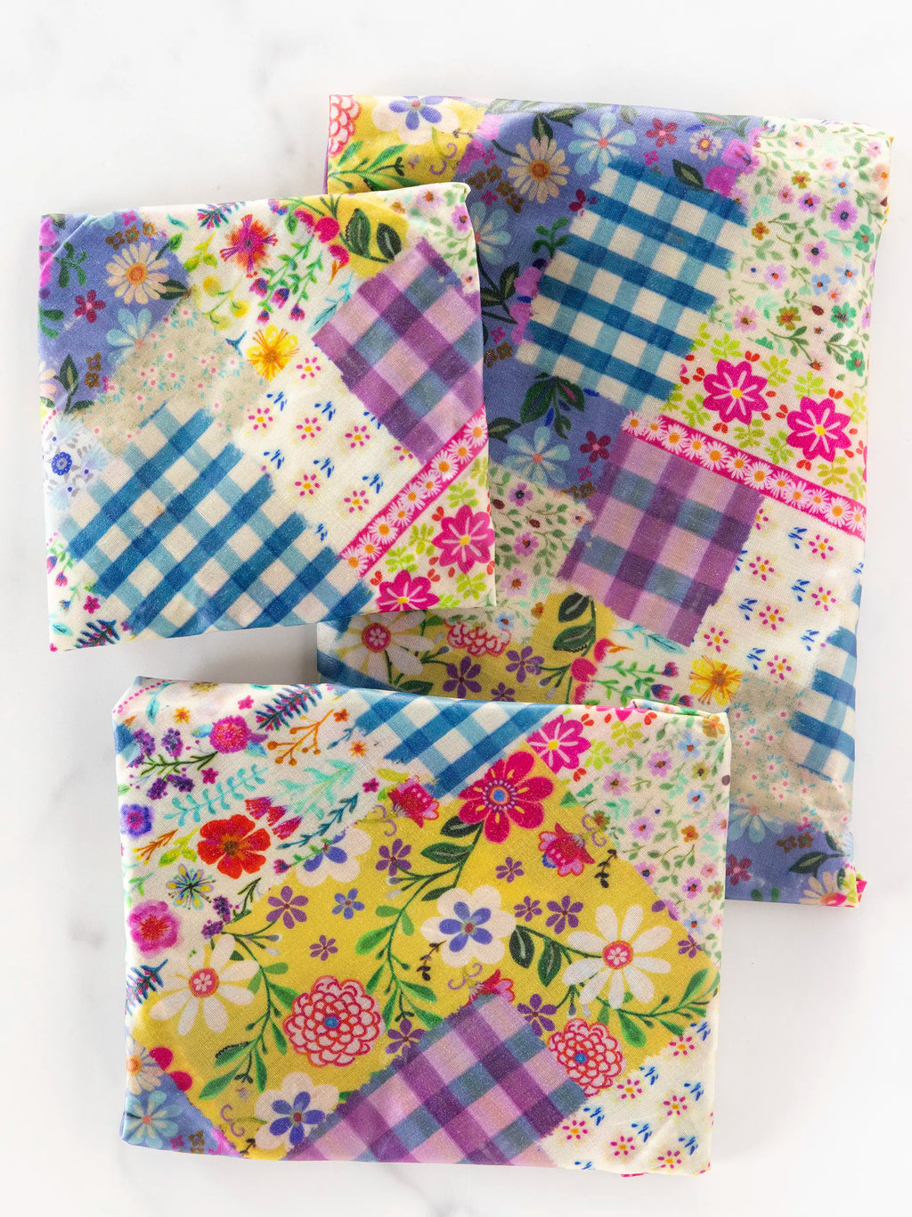 Beeswax Bowl Covers, Set of 3 - Gingham Floral Patchwork