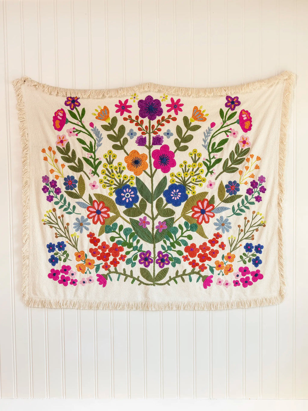 Boucle Embroidered Tapestry - Cream Flower Bouquet