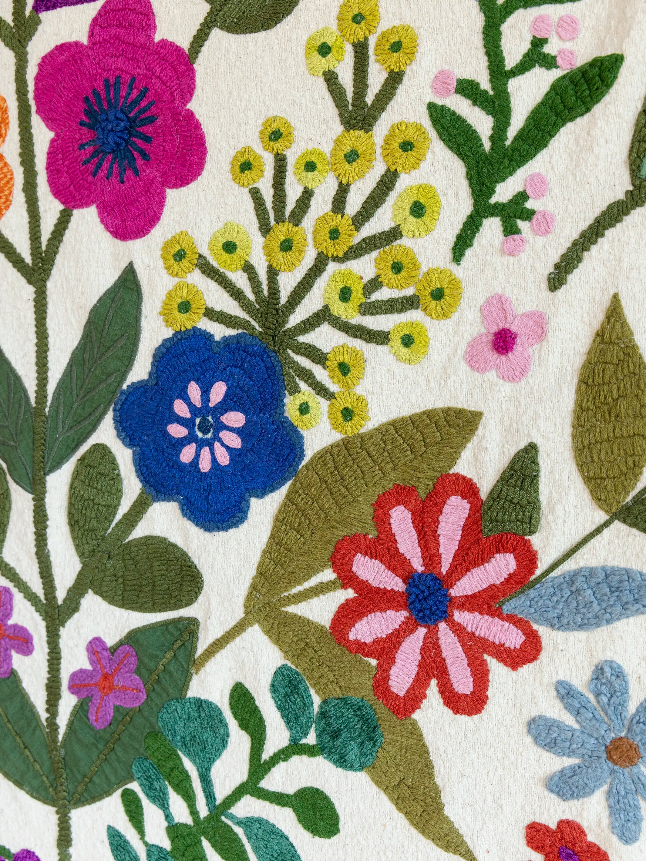 Boucle Embroidered Tapestry - Cream Flower Bouquet