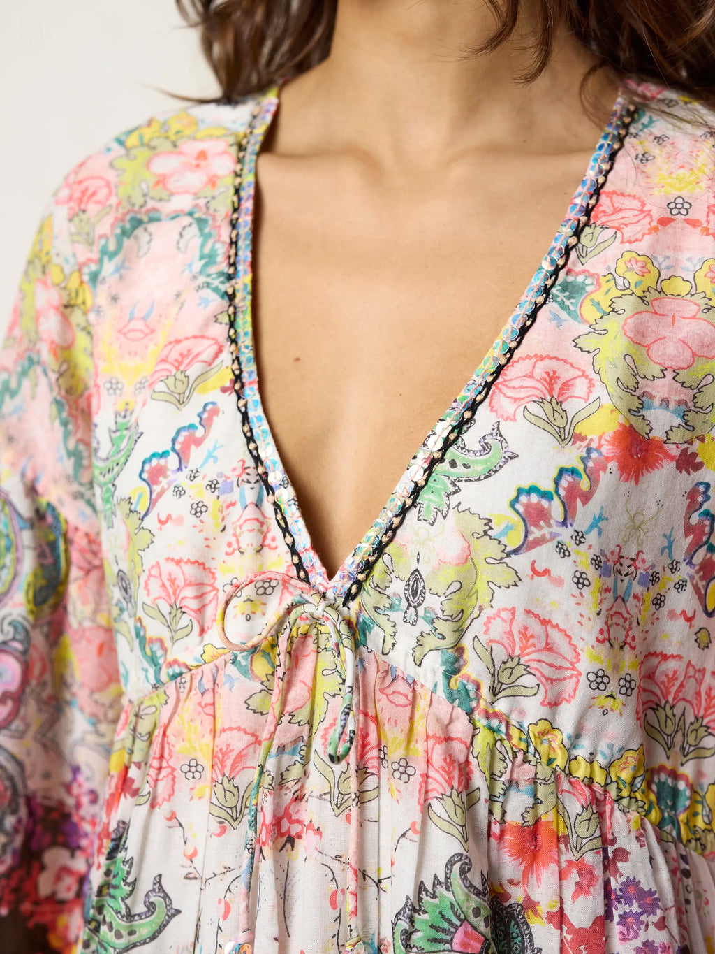 Isabella Mini Dress - Black Multicolored Paisley