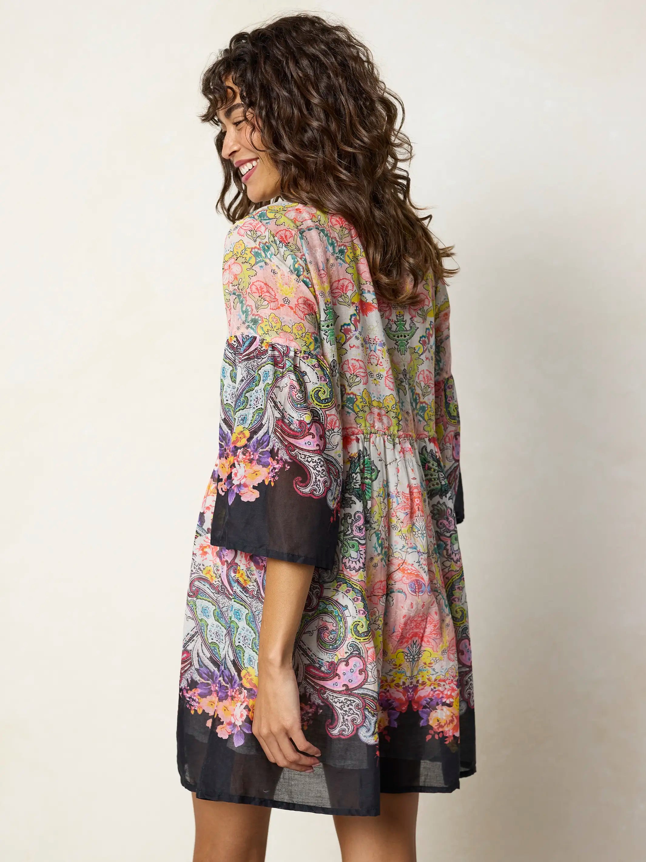 Isabella Mini Dress - Black Multicolored Paisley