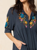 Rebecca Embroidered Midi Dress - Charcoal