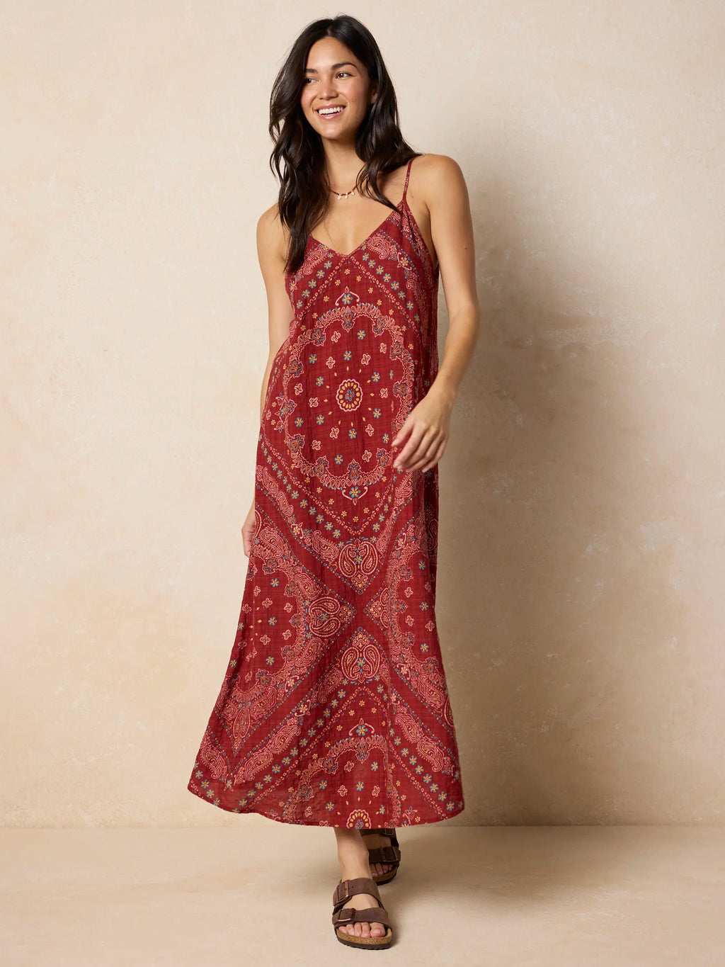Gracie Slip Maxi Dress - Brick Red Bandana