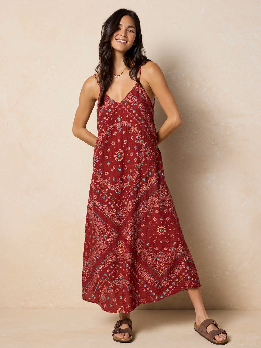Gracie Slip Maxi Dress - Brick Red Bandana