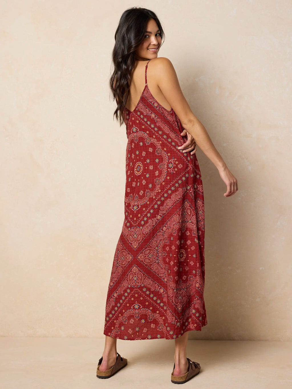 Gracie Slip Maxi Dress - Brick Red Bandana