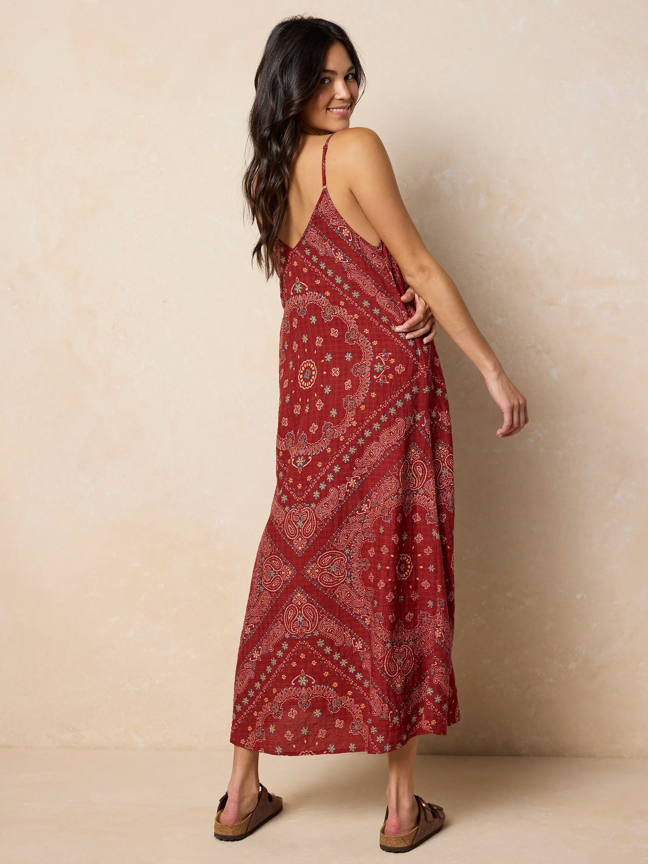 Gracie Slip Maxi Dress - Brick Red Bandana