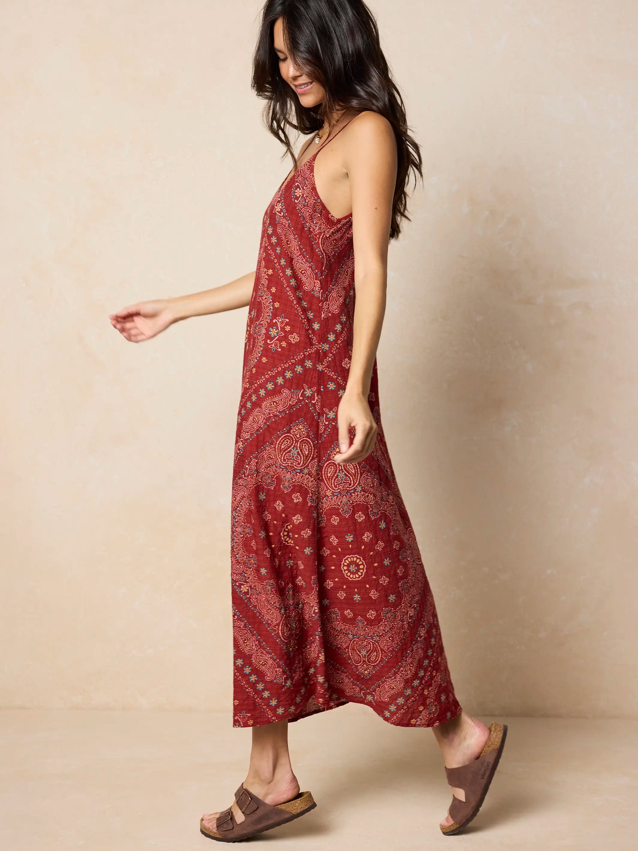 Gracie Slip Maxi Dress - Brick Red Bandana