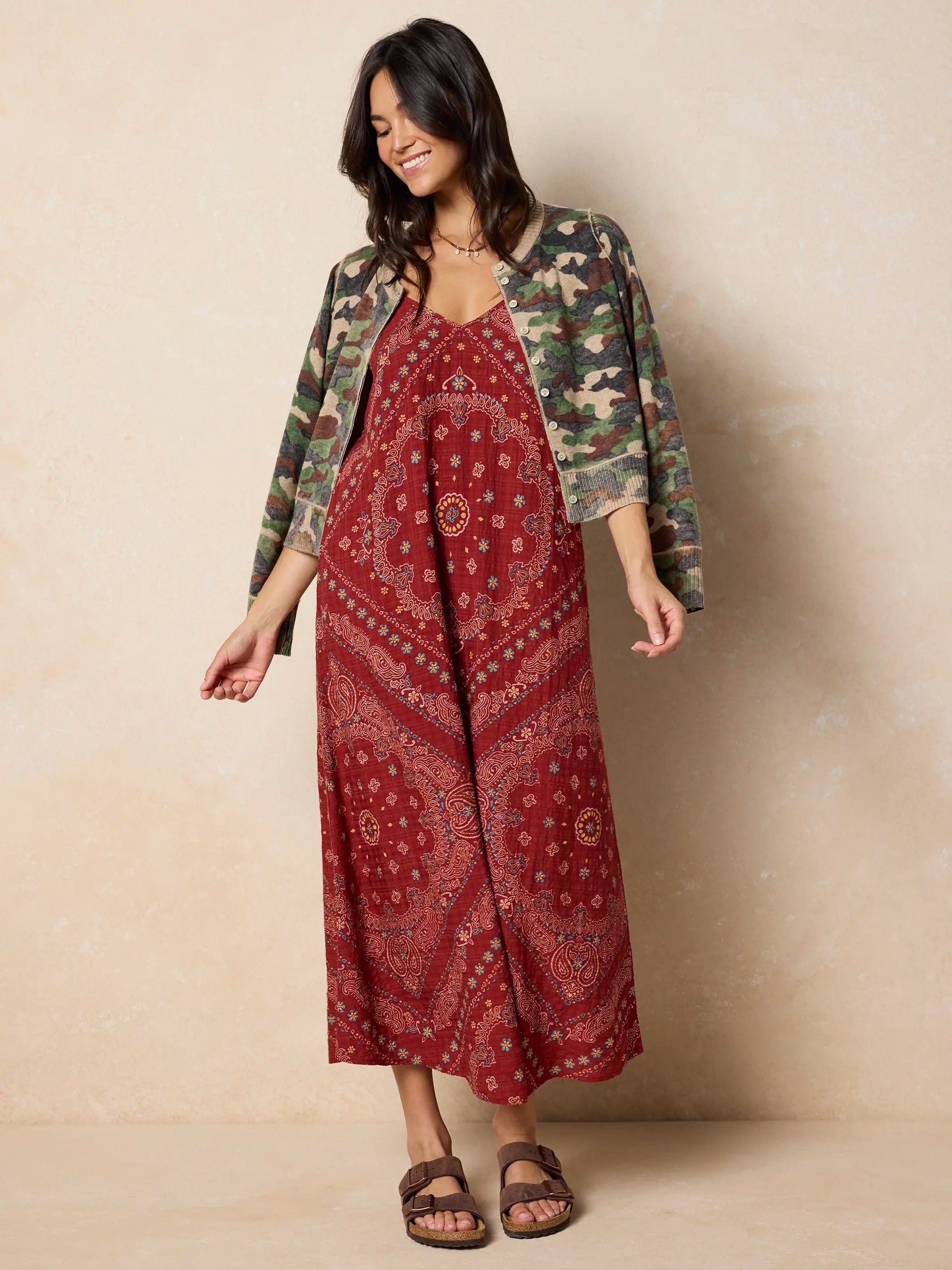 Gracie Slip Maxi Dress - Brick Red Bandana