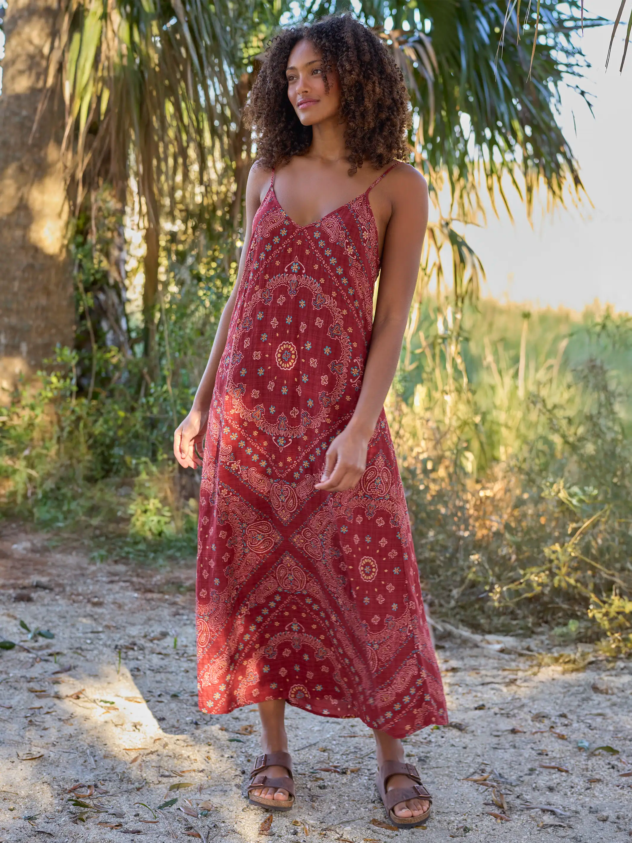 Gracie Slip Maxi Dress - Brick Red Bandana