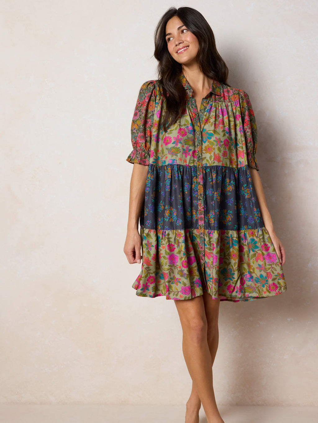 Chasing Blossoms Swing Mini Dress - Drawn Garden Multi