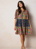 Chasing Blossoms Swing Mini Dress - Drawn Garden Multi