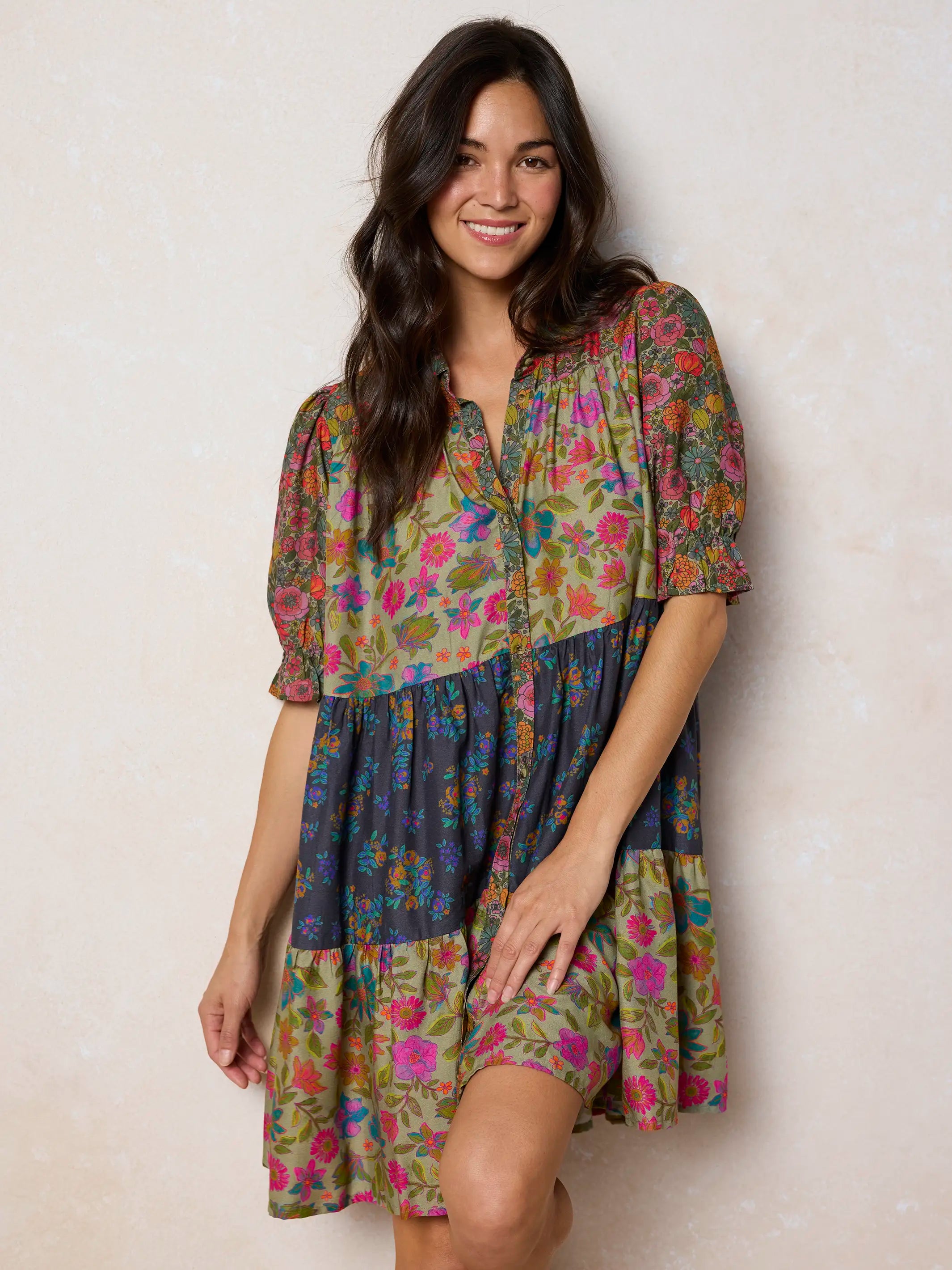 Chasing Blossoms Swing Mini Dress - Drawn Garden Multi