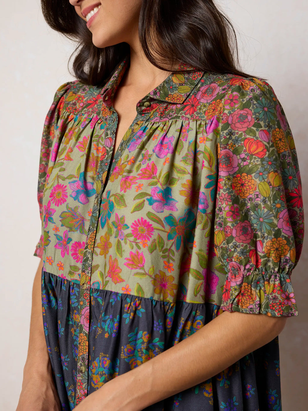 Chasing Blossoms Swing Mini Dress - Drawn Garden Multi
