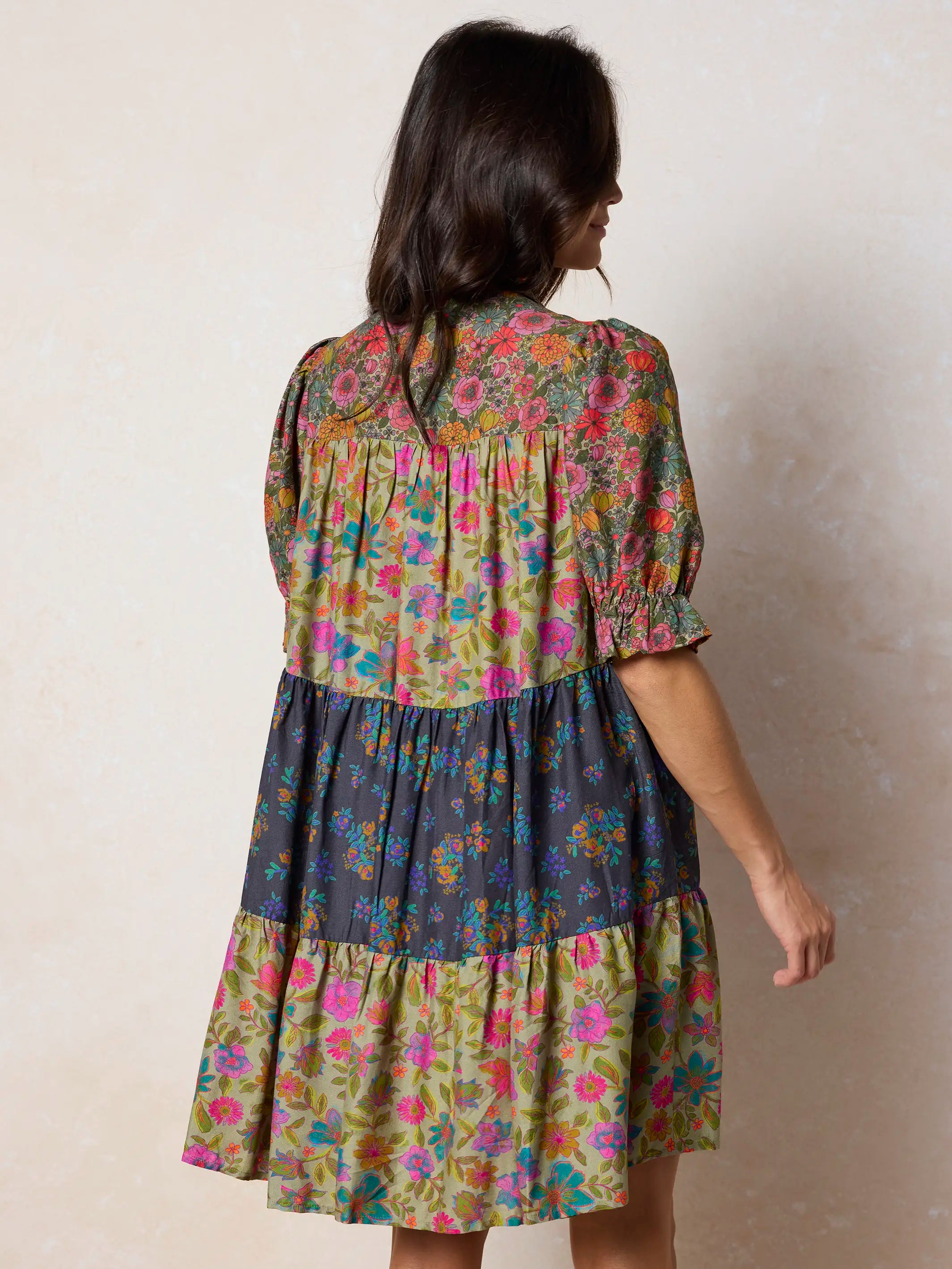 Chasing Blossoms Swing Mini Dress - Drawn Garden Multi