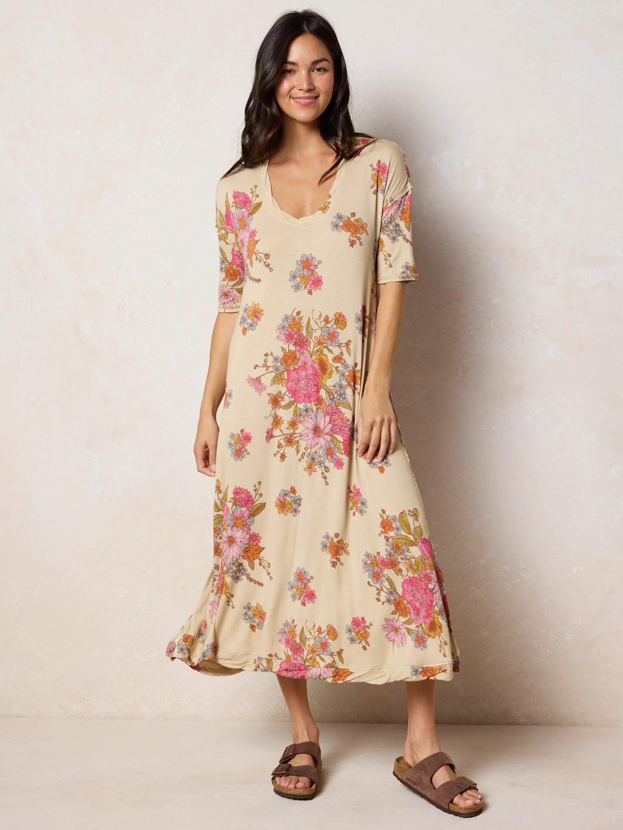 All Day "ButterSoft" Tee Dress - English Garden Cream