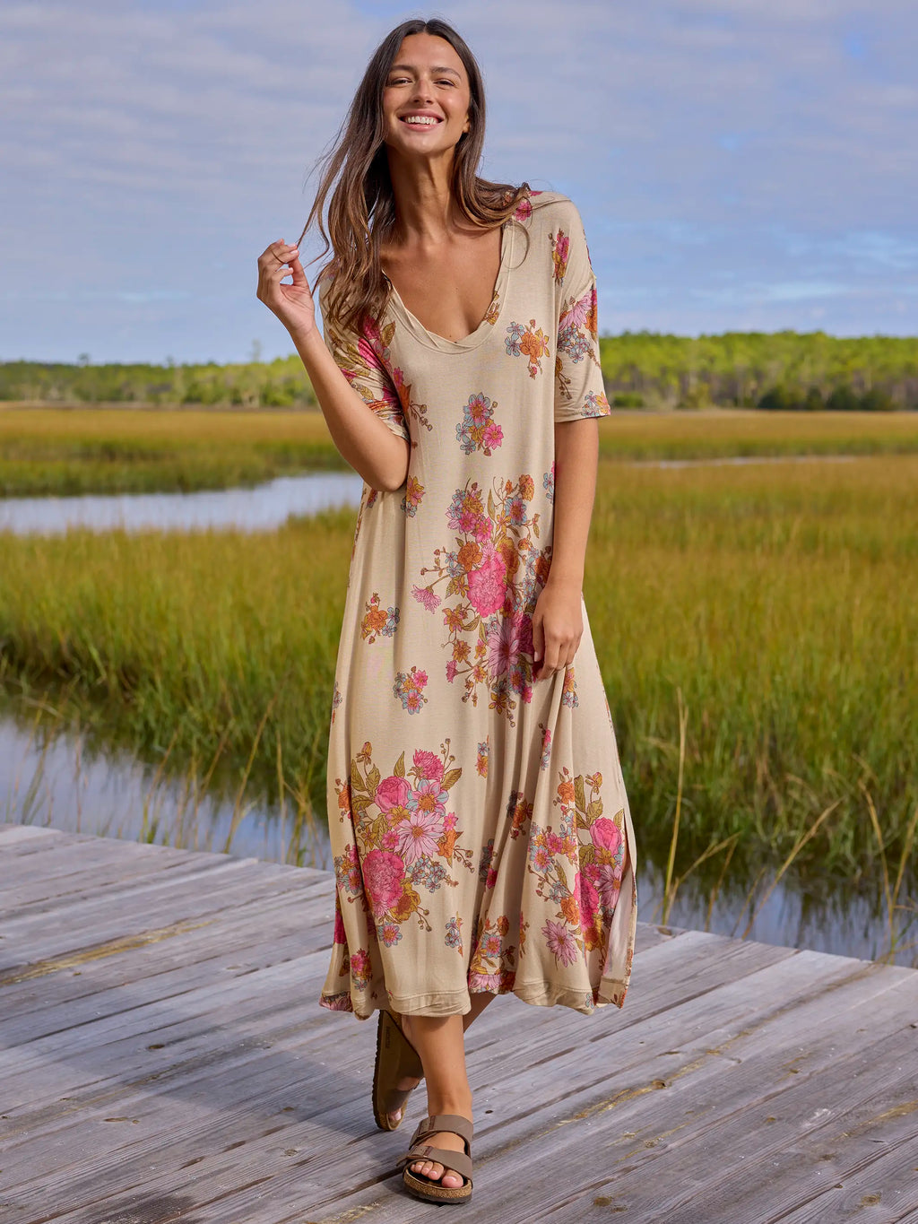 All Day "ButterSoft" Tee Dress - English Garden Cream