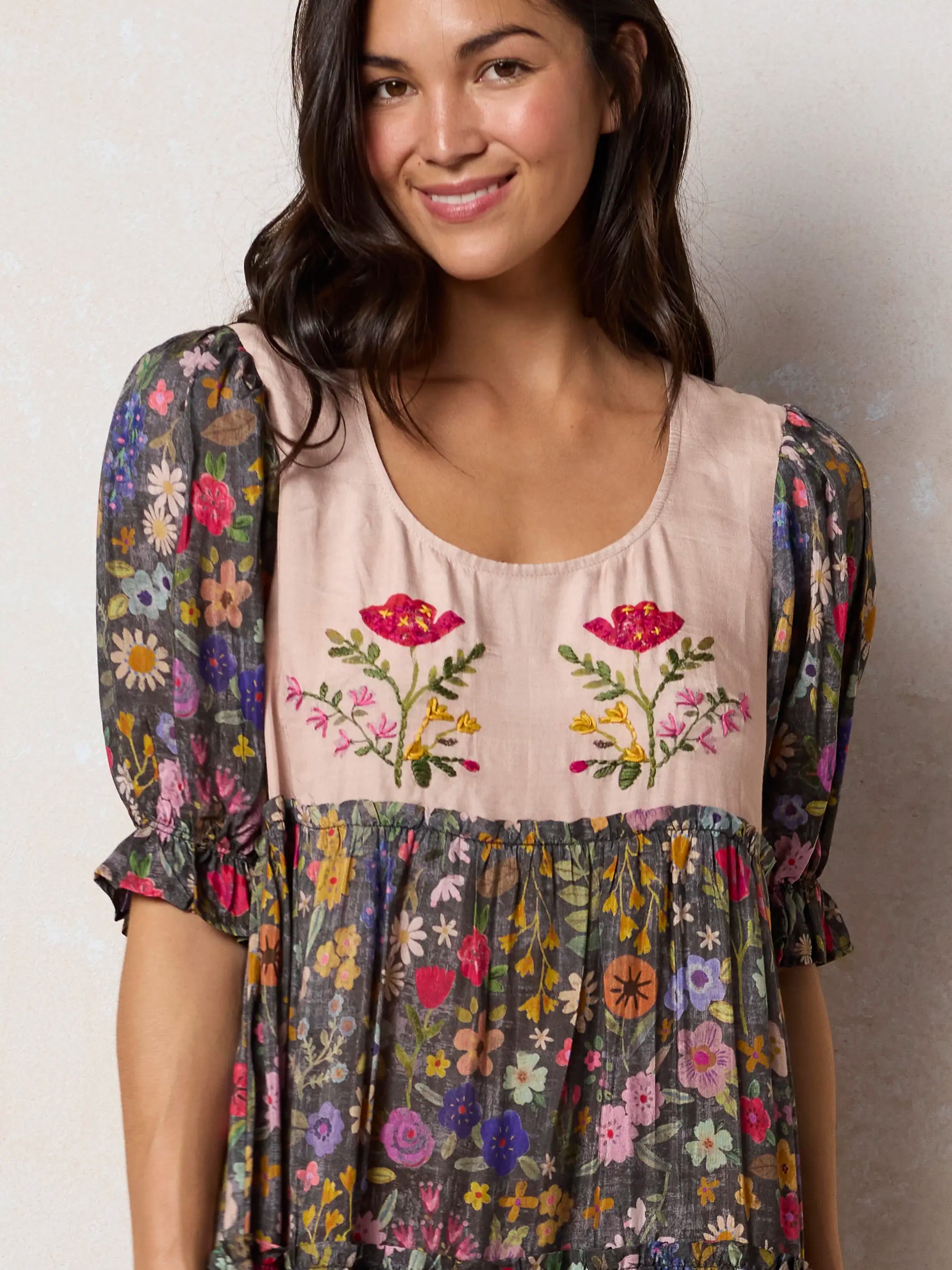 Collette Embroidered Maxi Dress - Flung Floral Wildflowers