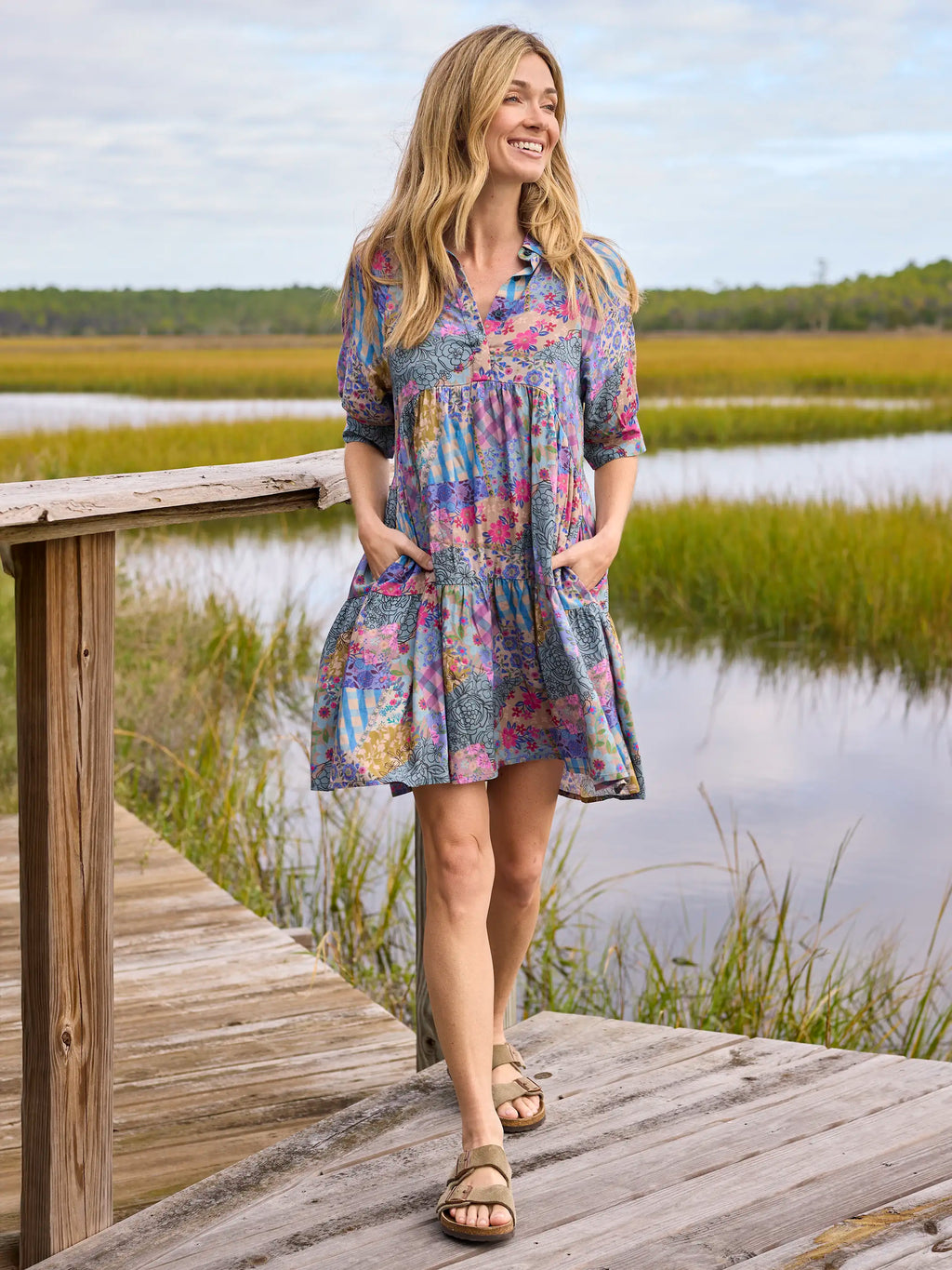 Becca Mini Dress - Gingham Floral Patchwork