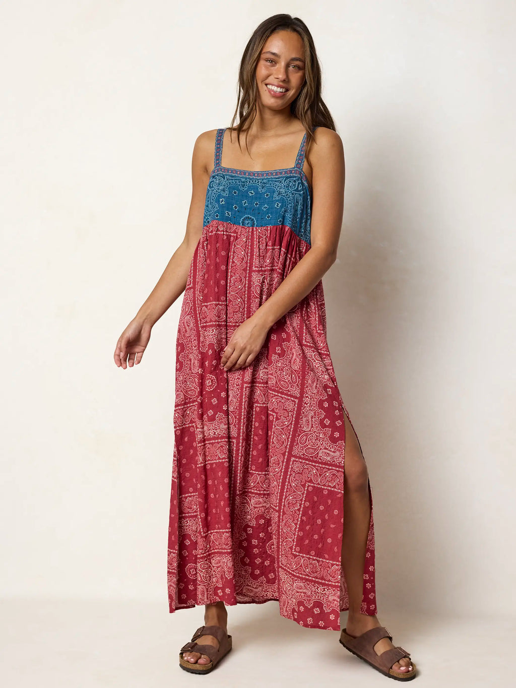 Patti Side Slit Maxi Dress - Red Bandana Scarf