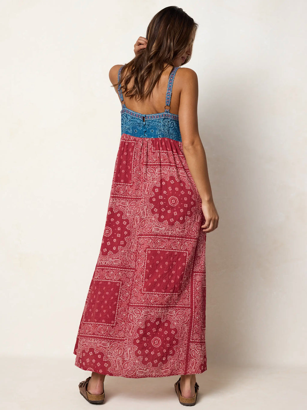 Patti Side Slit Maxi Dress - Red Bandana Scarf