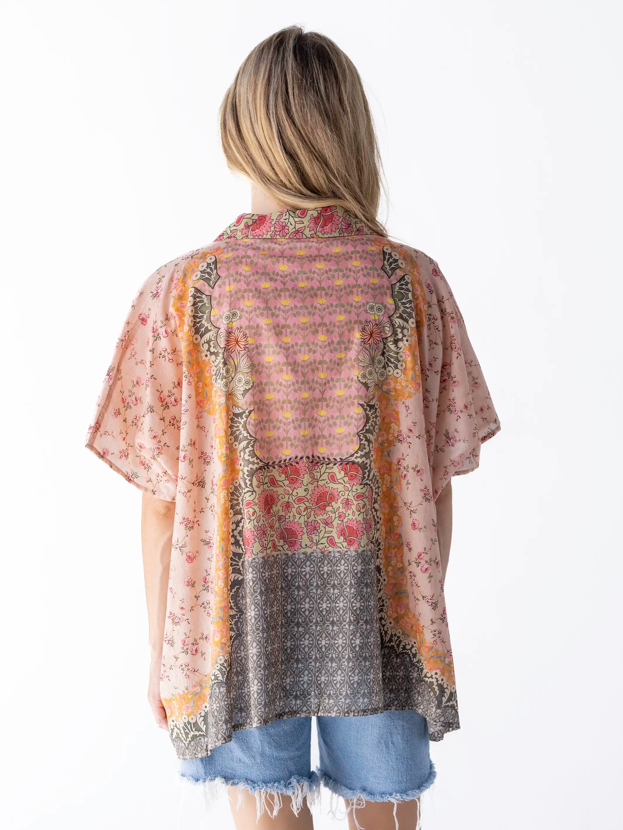 Kelly Oversized Cotton Button Down - Pink Frames