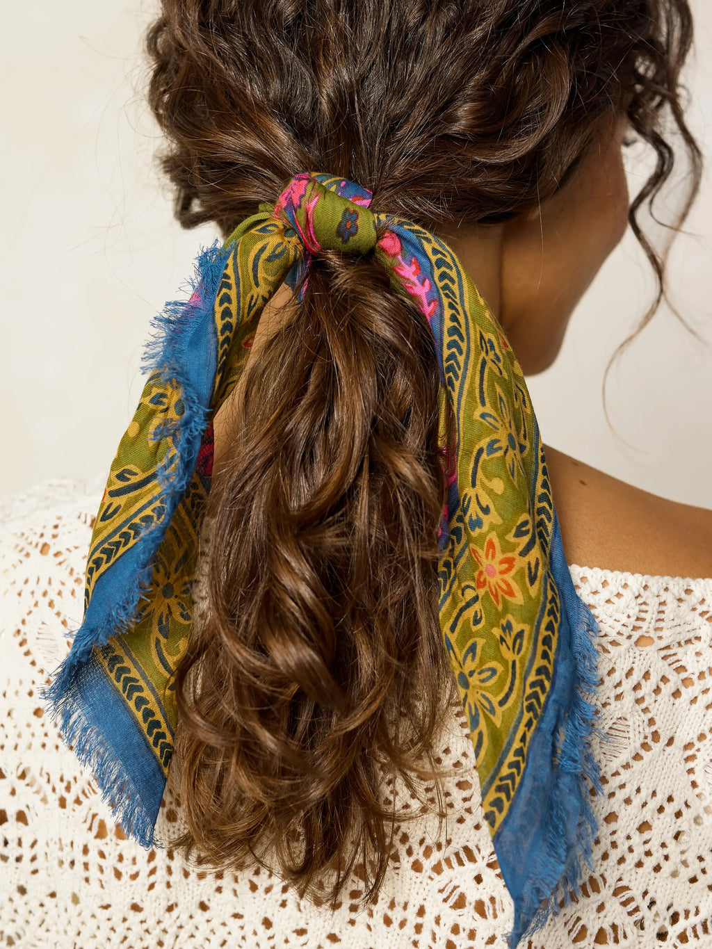 Printed Cotton Bandana - Moss Spring Scarf
