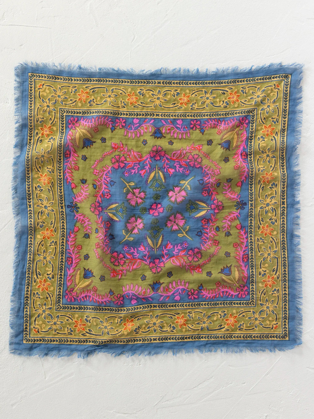 Printed Cotton Bandana - Moss Spring Scarf