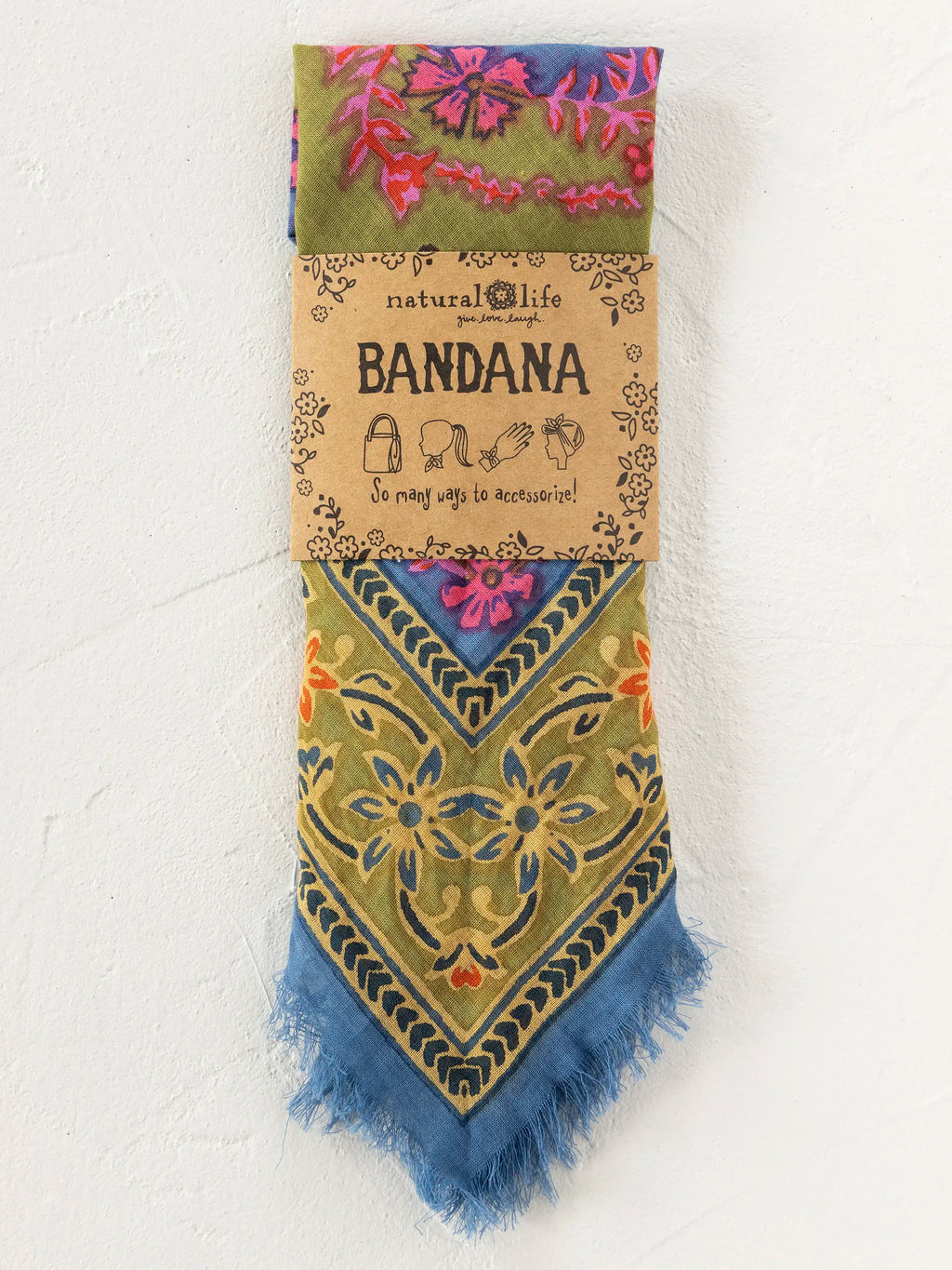 Printed Cotton Bandana - Moss Spring Scarf