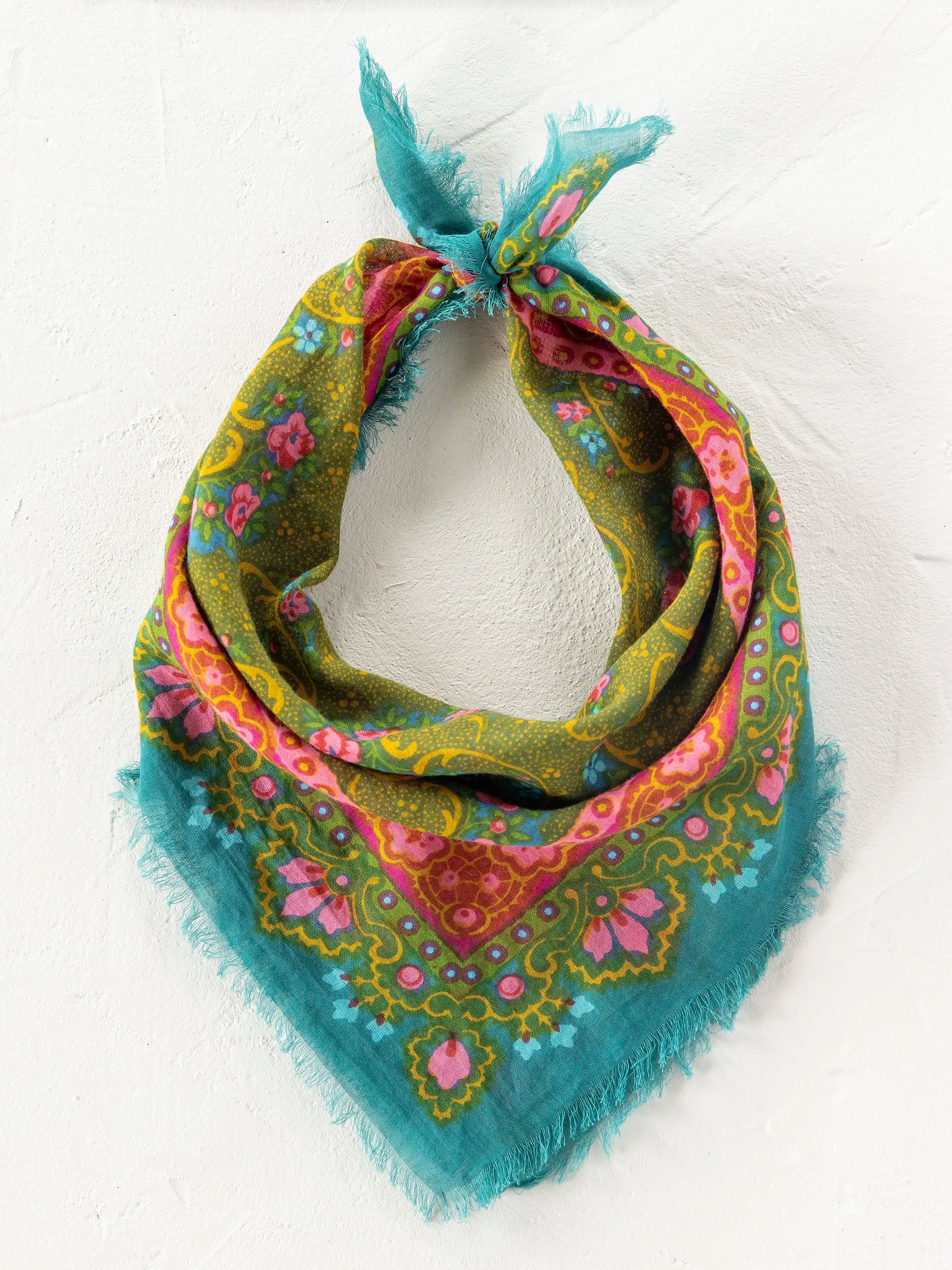 Printed Cotton Bandana - Teal Filigree Scarf