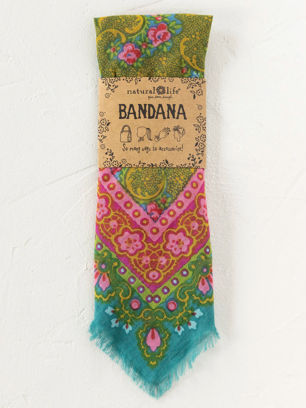 Printed Cotton Bandana - Teal Filigree Scarf